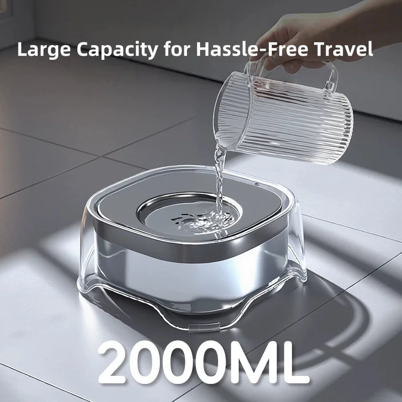 2L Anti-Spill Dog Water Bowl - Floating Disk No-Splash Pet Water Dispenser