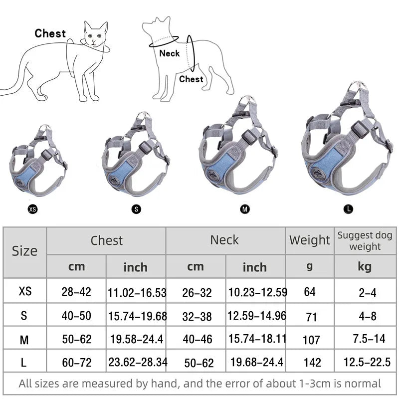 Adjustable Dog Harness - Reflective Mesh Vest with Animal Pattern for Dogs & Cats