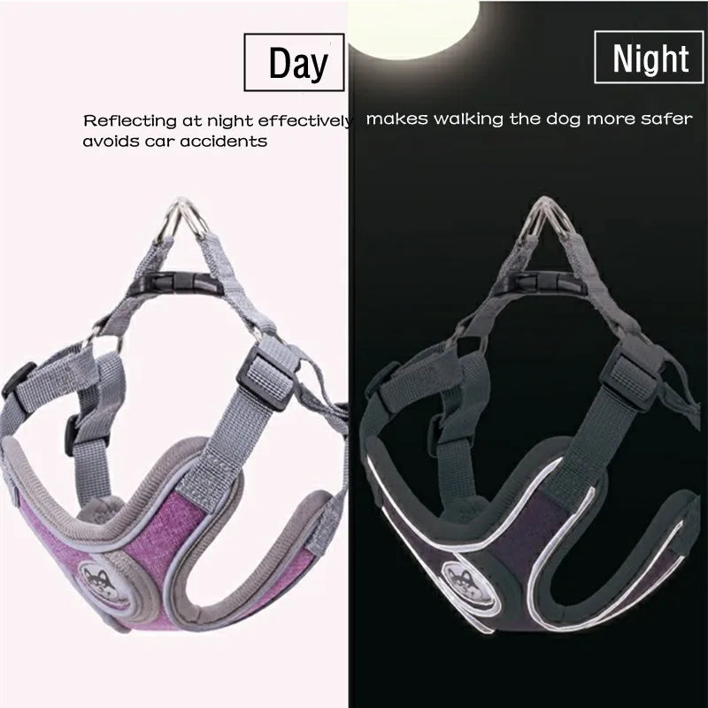 Adjustable Dog Harness - Reflective Mesh Vest with Animal Pattern for Dogs & Cats